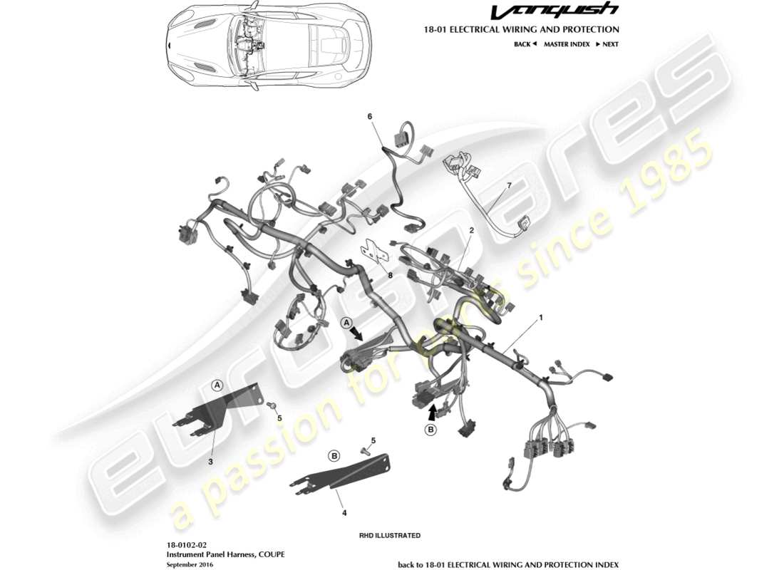aston martin vanquish (2018) ip harness parts diagram