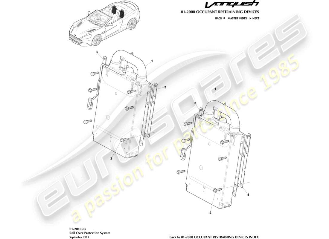 aston martin vanquish (2018) deployable rollbar, volante parts diagram