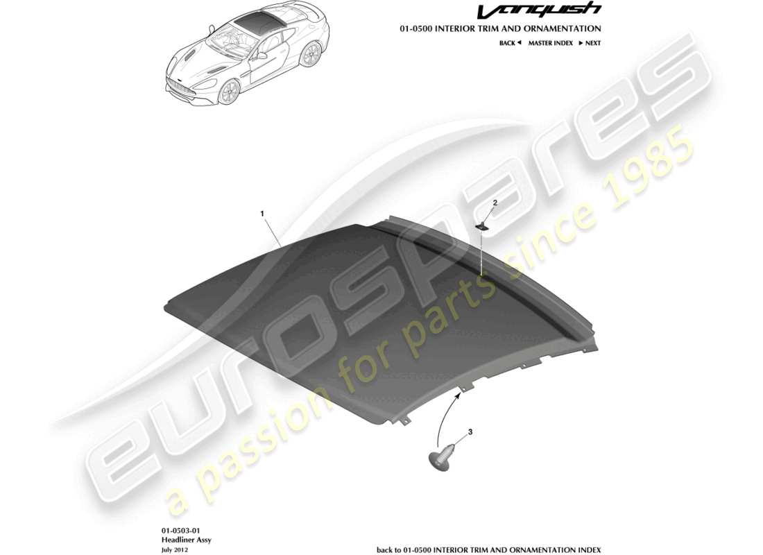aston martin vanquish (2015) headliner assembly part diagram