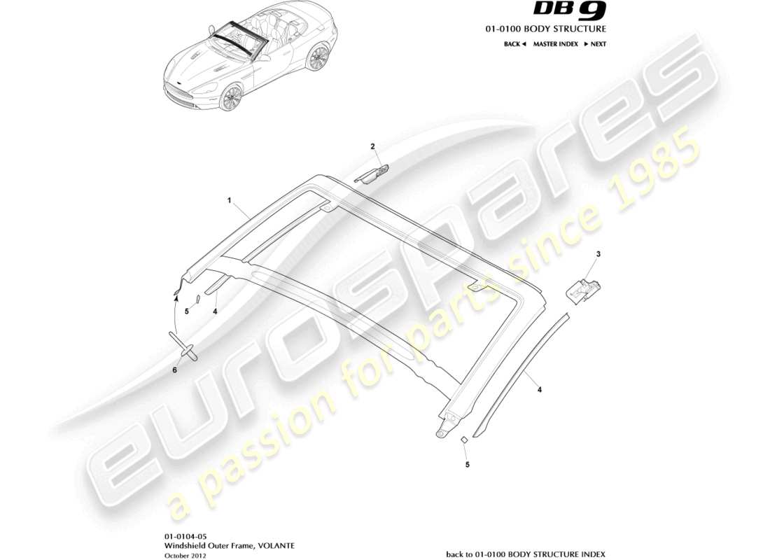 aston martin db9 (2016) windshield outer frame, volante part diagram