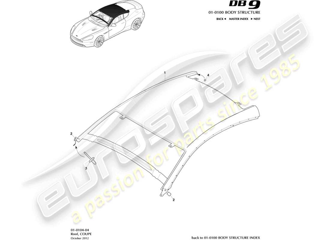 aston martin db9 (2017) roof, coupe part diagram