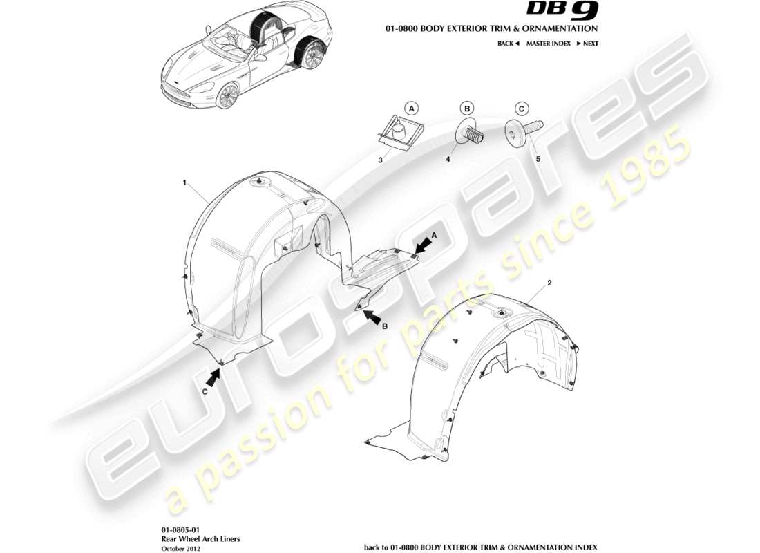 aston martin db9 (2017) rear wheel arch liners part diagram