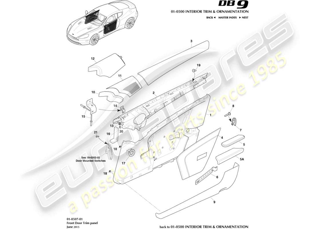 aston martin db9 (2017) front door trim panel part diagram