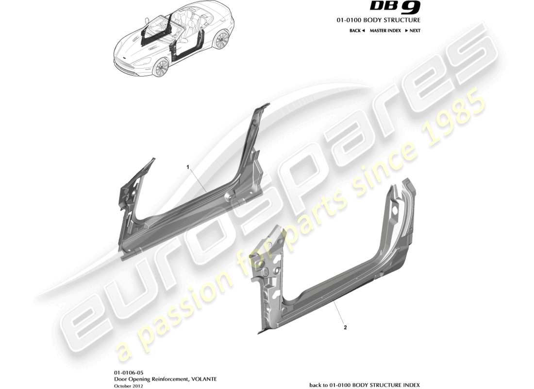 aston martin db9 (2017) door opening frame, volante part diagram