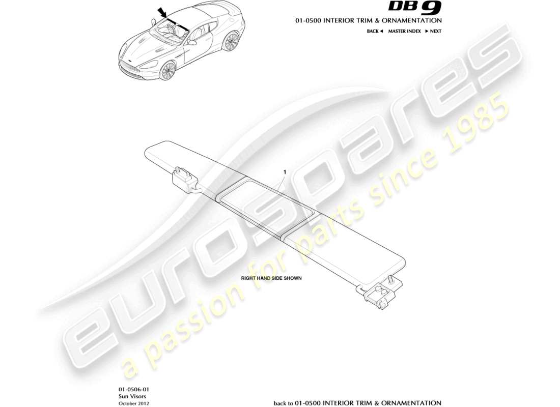 aston martin db9 (2017) sunvisors part diagram
