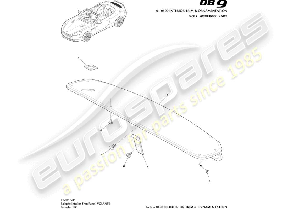 aston martin db9 (2017) tailgate trim panel, volante part diagram