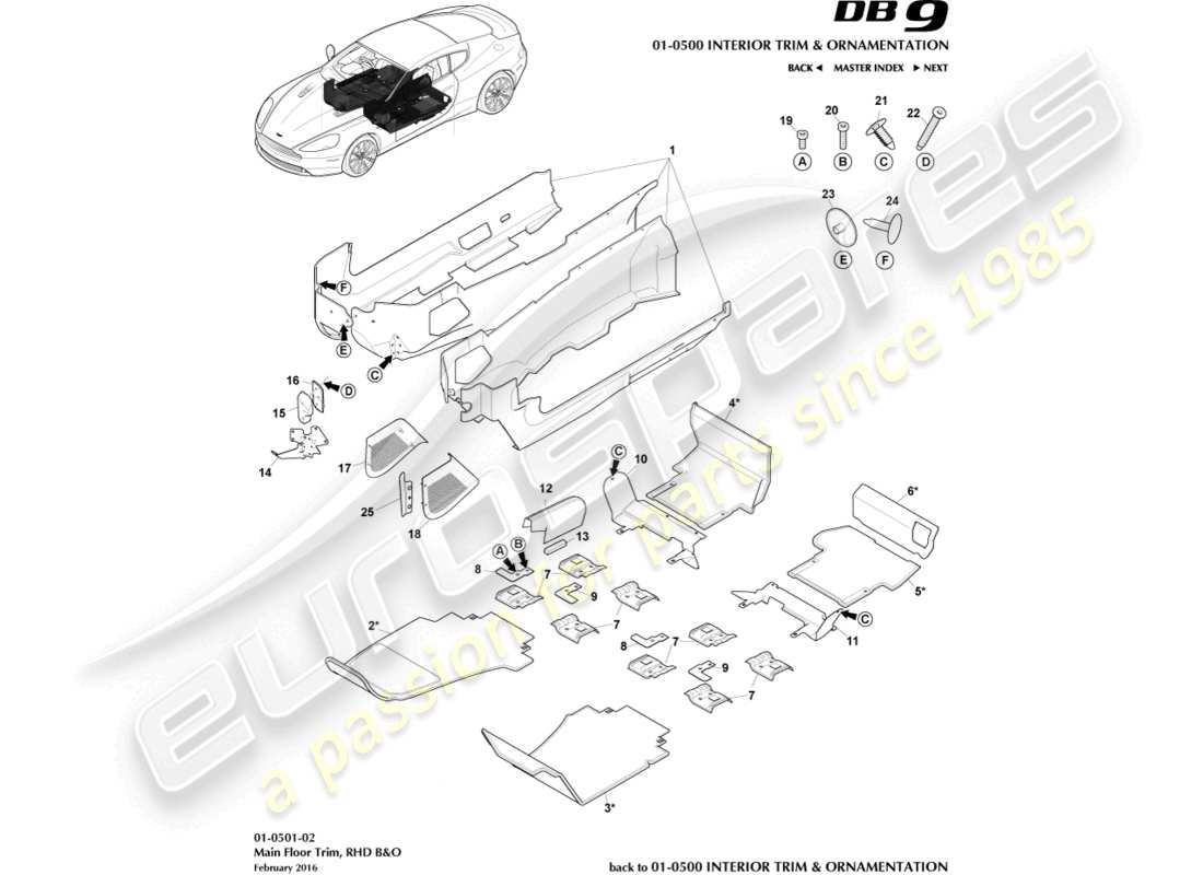 aston martin db9 (2017) main floor trim, rhd, b&o part diagram