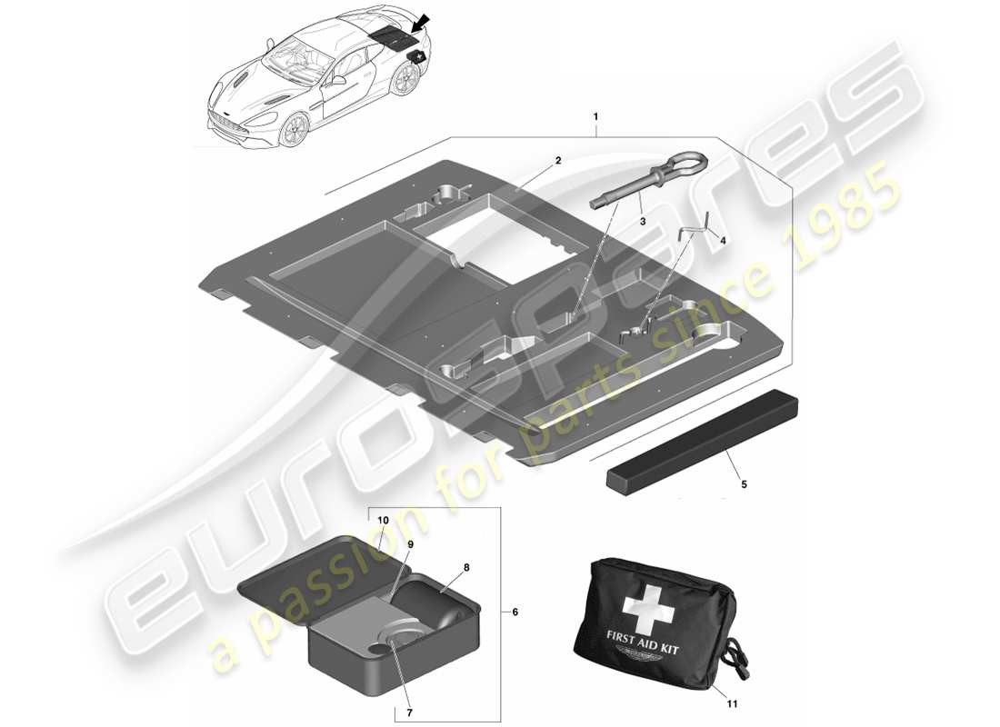 aston martin vanquish (2014) emergency equipment part diagram