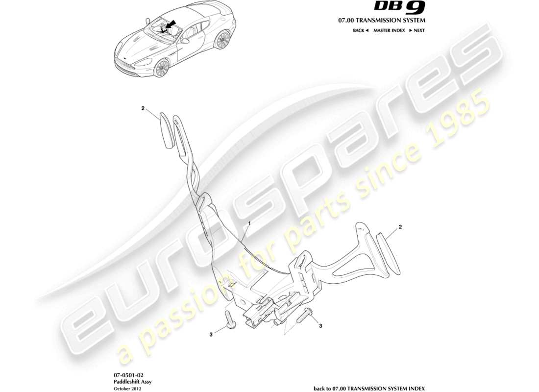 aston martin db9 (2013) paddleshift part diagram