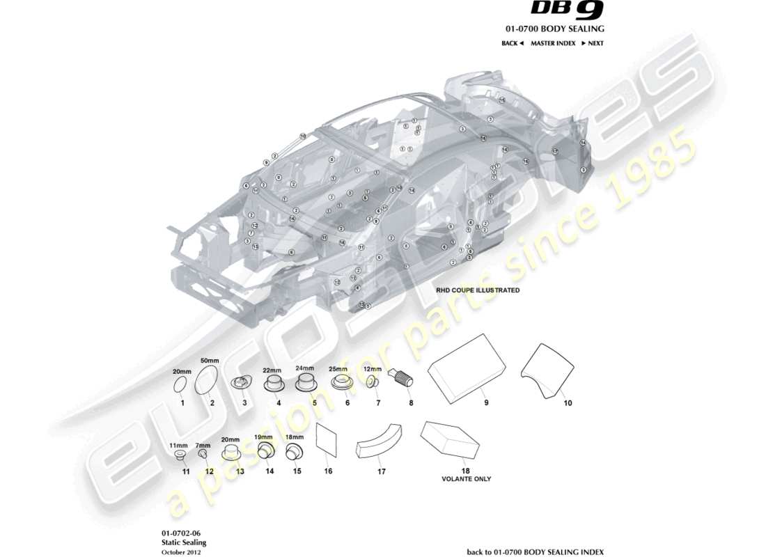 aston martin db9 (2013) static sealing part diagram