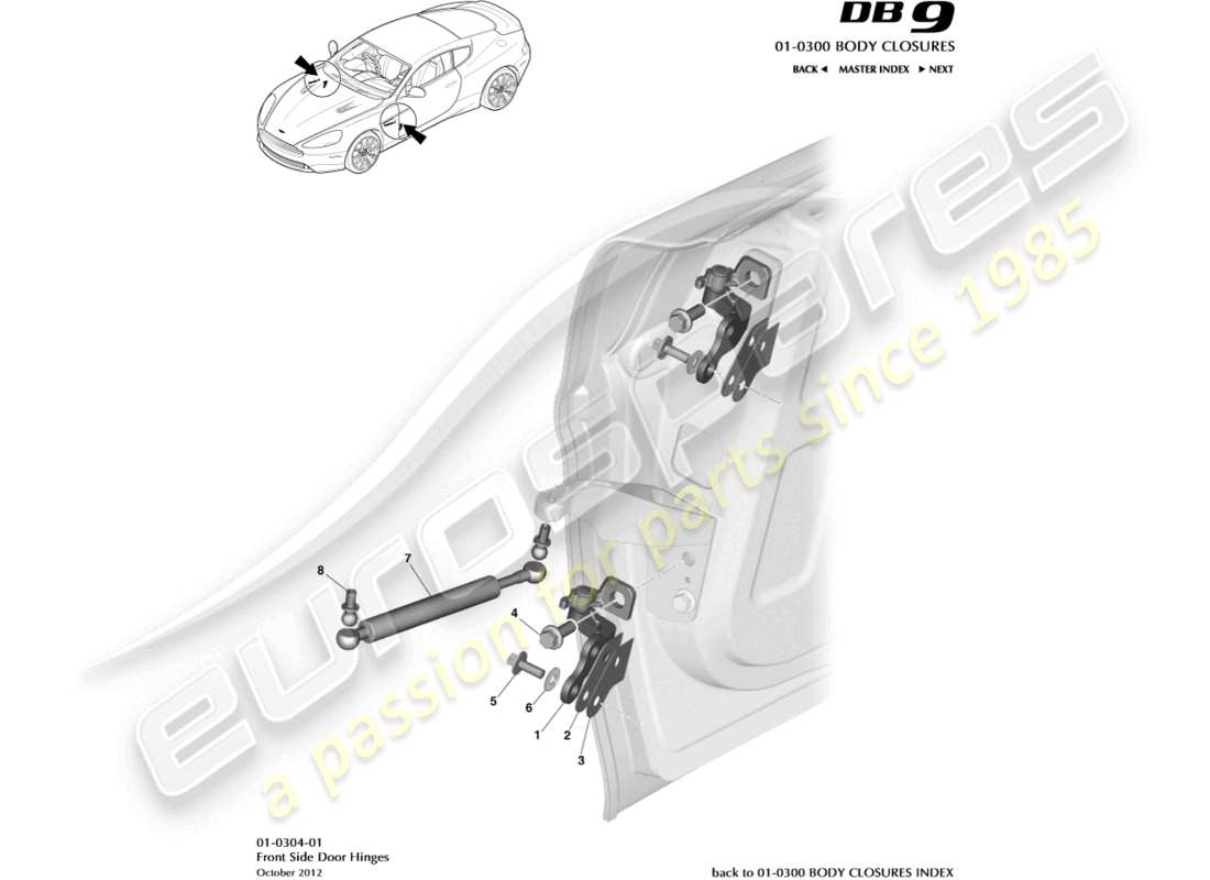 aston martin db9 (2016) door hinge assembly part diagram