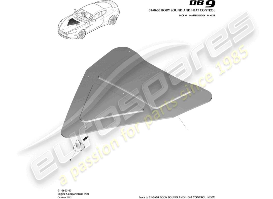 aston martin db9 (2017) engine compartment trim part diagram