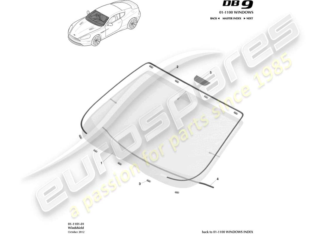 aston martin db9 (2017) windshield part diagram