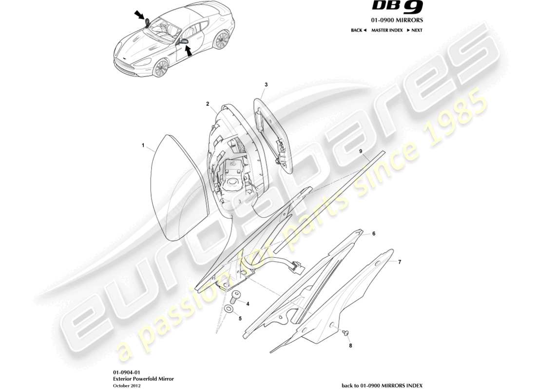 aston martin db9 (2017) exterior rear view mirrors part diagram
