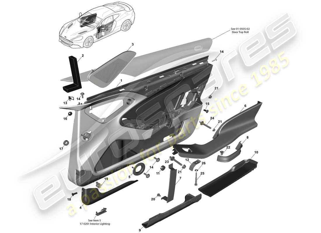 aston martin vanquish (2014) front door trim panel part diagram