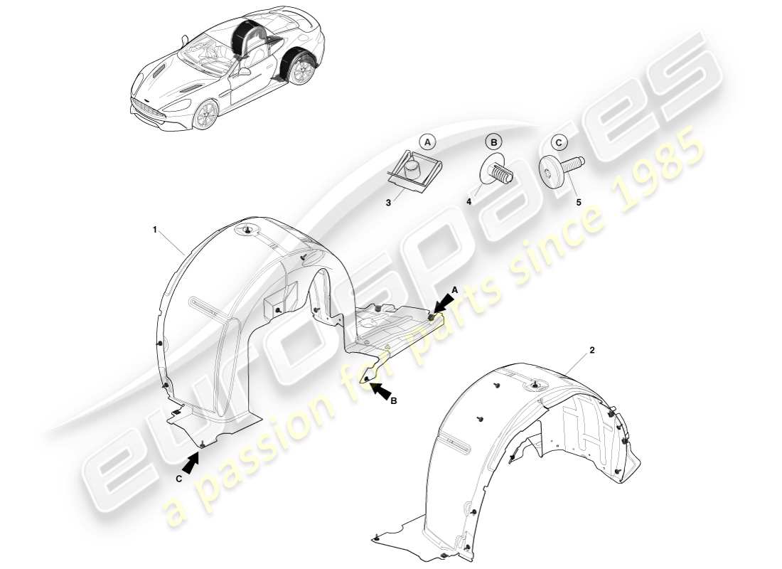 aston martin vanquish (2014) rear wheel arch liners part diagram