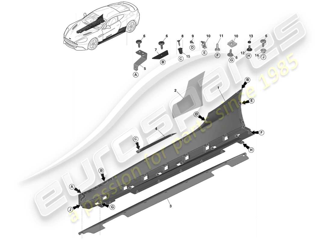 aston martin vanquish (2014) lower exterior finishers part diagram