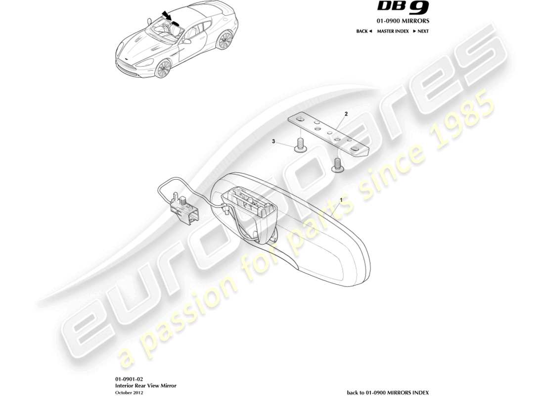 aston martin db9 (2016) interior mirror part diagram