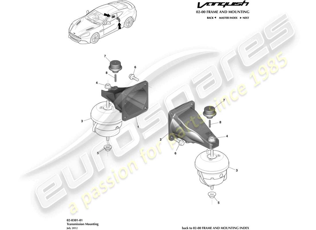 aston martin vanquish (2018) powertrain mountings parts diagram