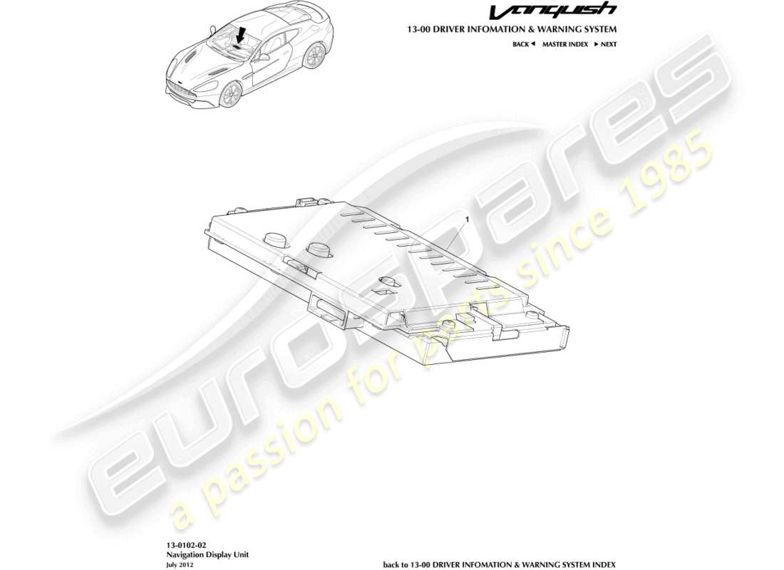 aston martin vanquish (2018) sat nav display parts diagram
