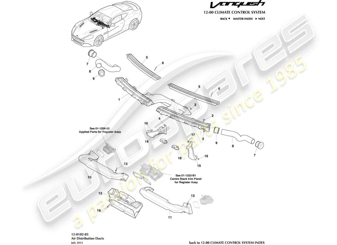 aston martin vanquish (2018) air distribution components parts diagram
