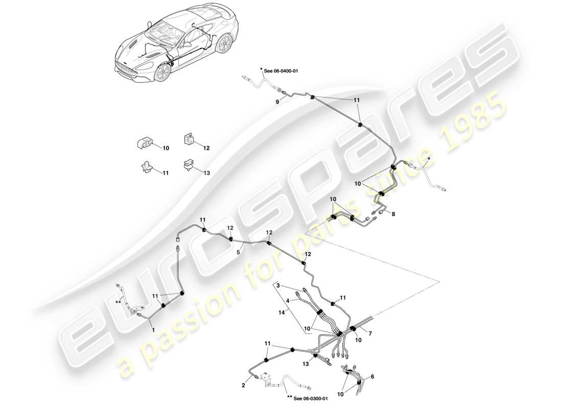 aston martin vanquish (2014) brake lines & hoses, lhd part diagram