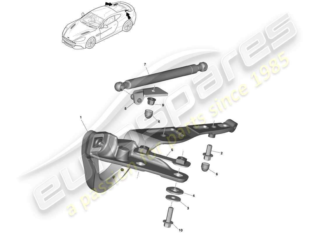 aston martin vanquish (2014) decklid hinges, coupe part diagram