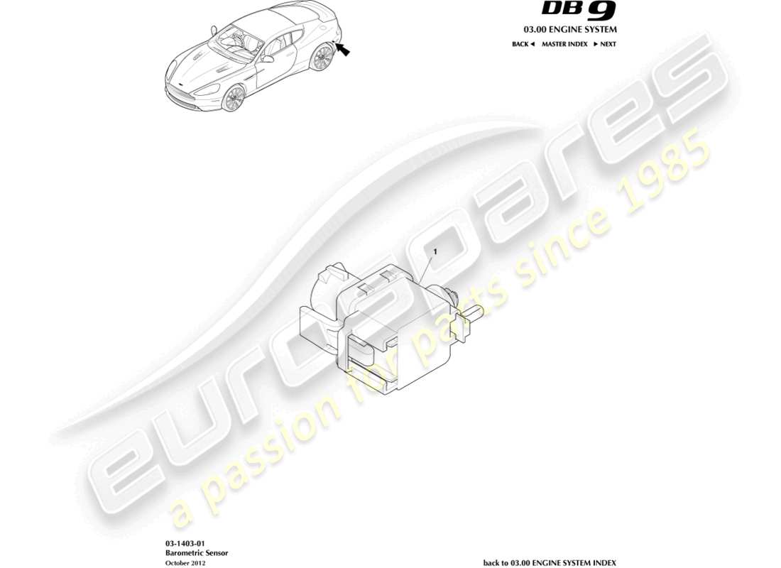 aston martin db9 (2017) barometric sensor part diagram