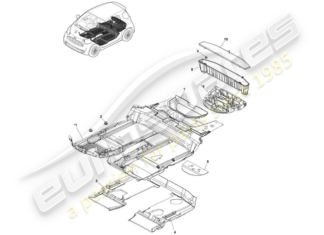 aston martin cygnet (2012) main floor trim part diagram