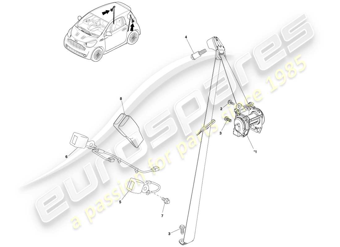 aston martin cygnet (2012) rear seat belt assy part diagram