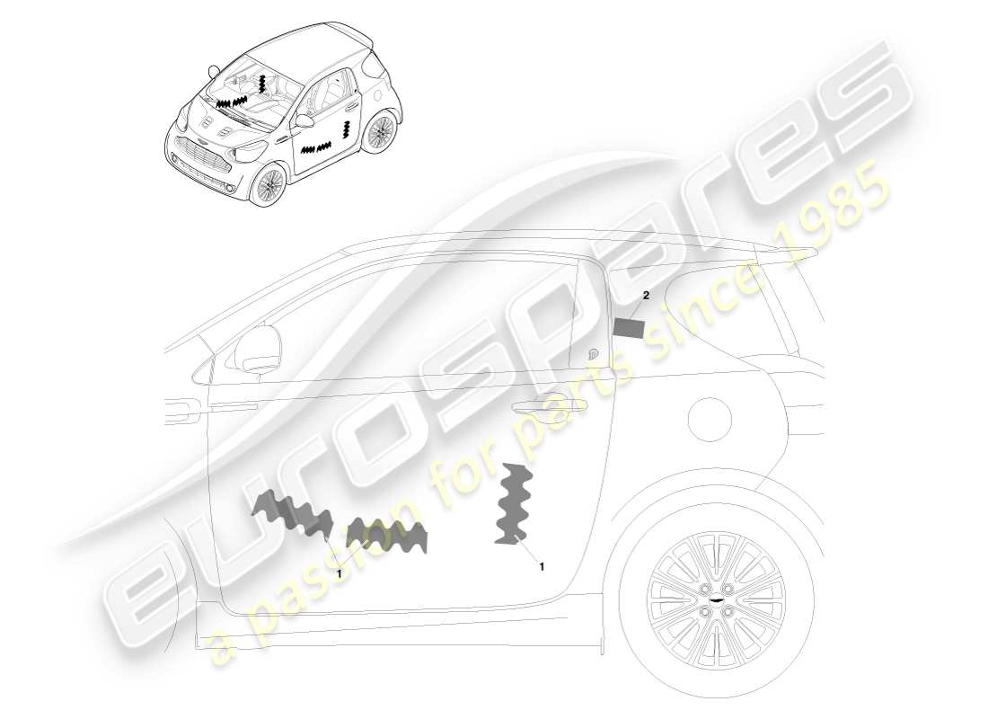 aston martin cygnet (2012) noise insulation vehicle fit part diagram