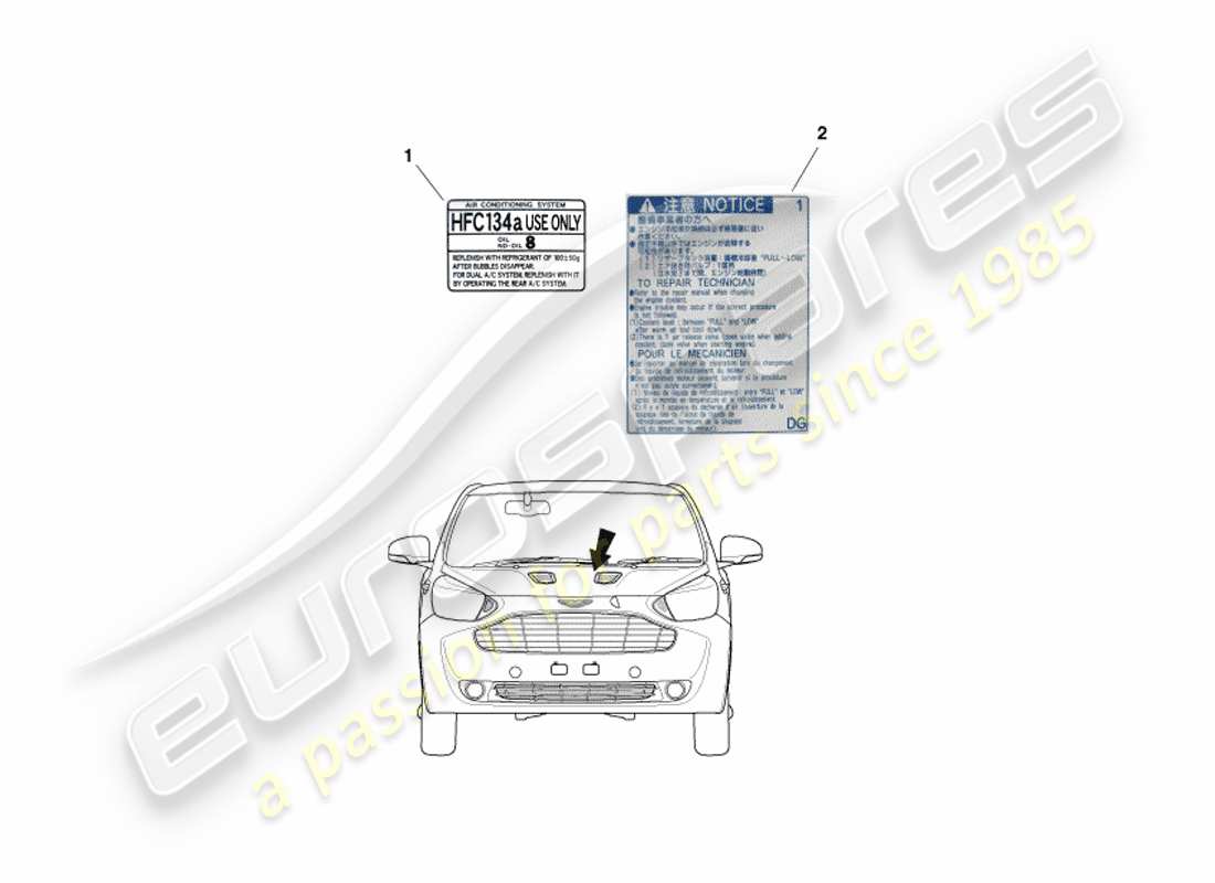 aston martin cygnet (2012) underbonnet labels part diagram