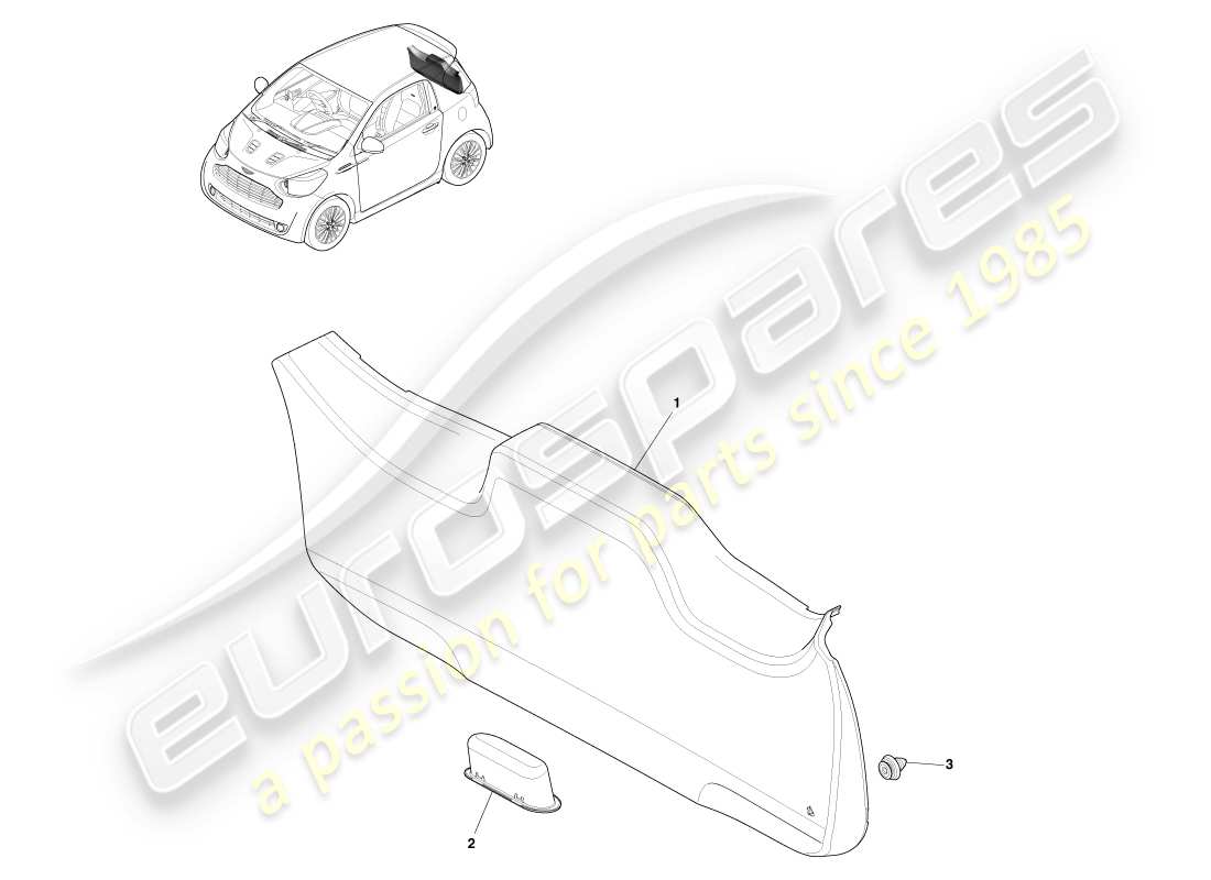 aston martin cygnet (2012) tailgate trim part diagram