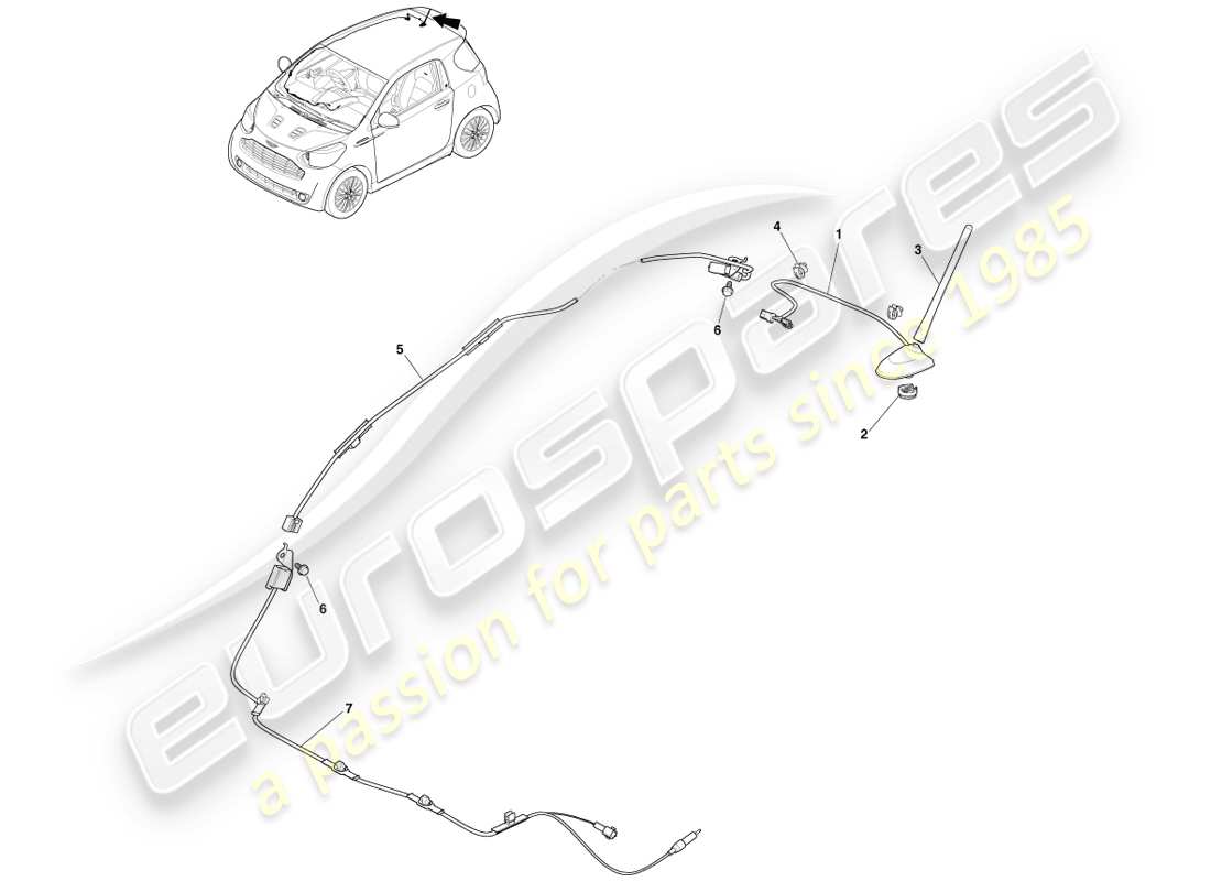 aston martin cygnet (2012) antenna and cables part diagram