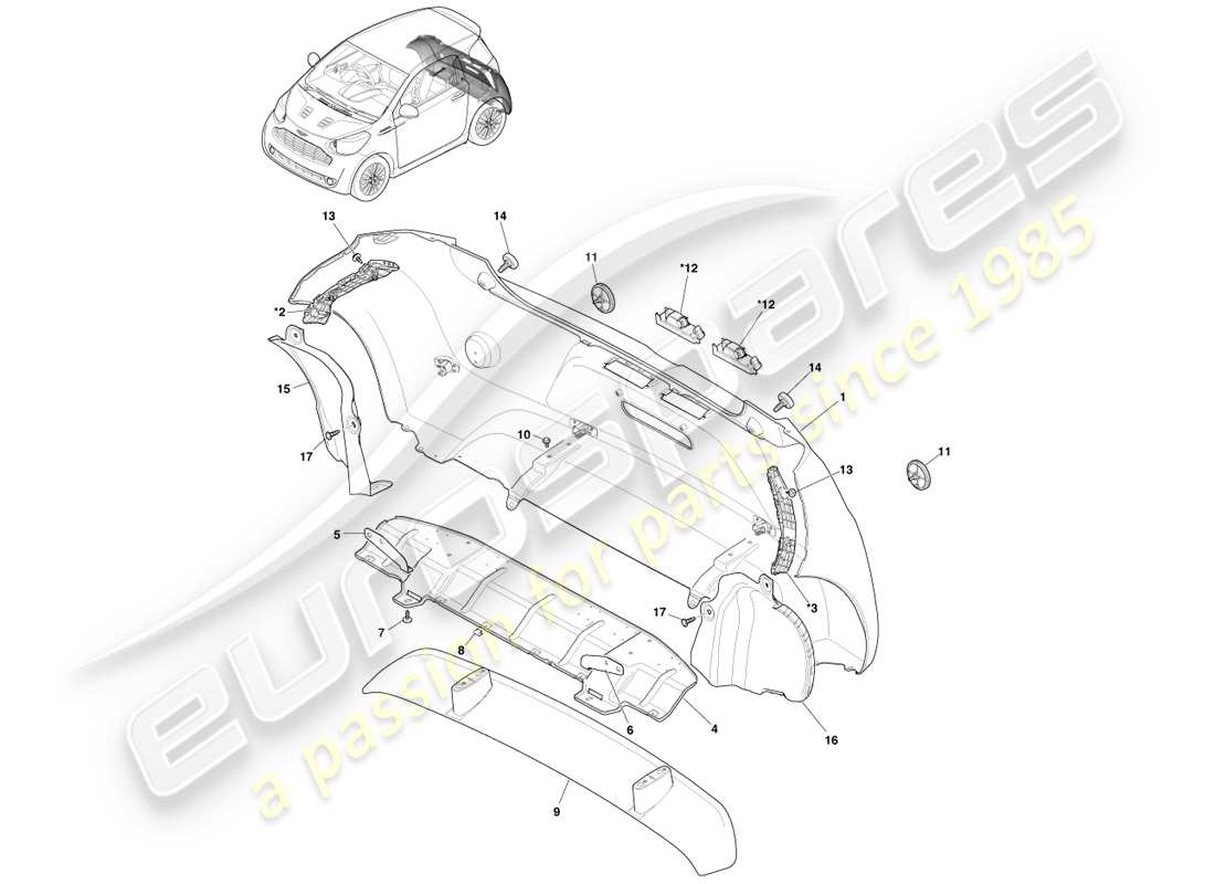 aston martin cygnet (2012) rear bumper assy part diagram