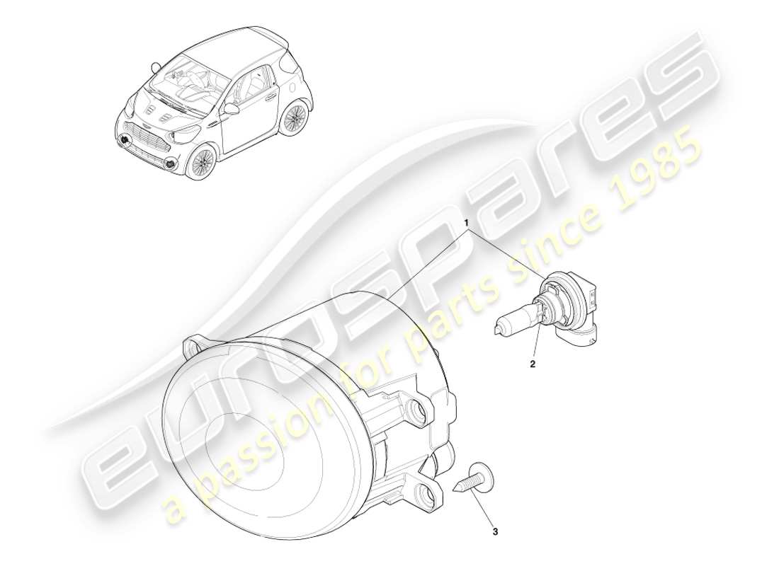 aston martin cygnet (2012) supplemental front lights part diagram