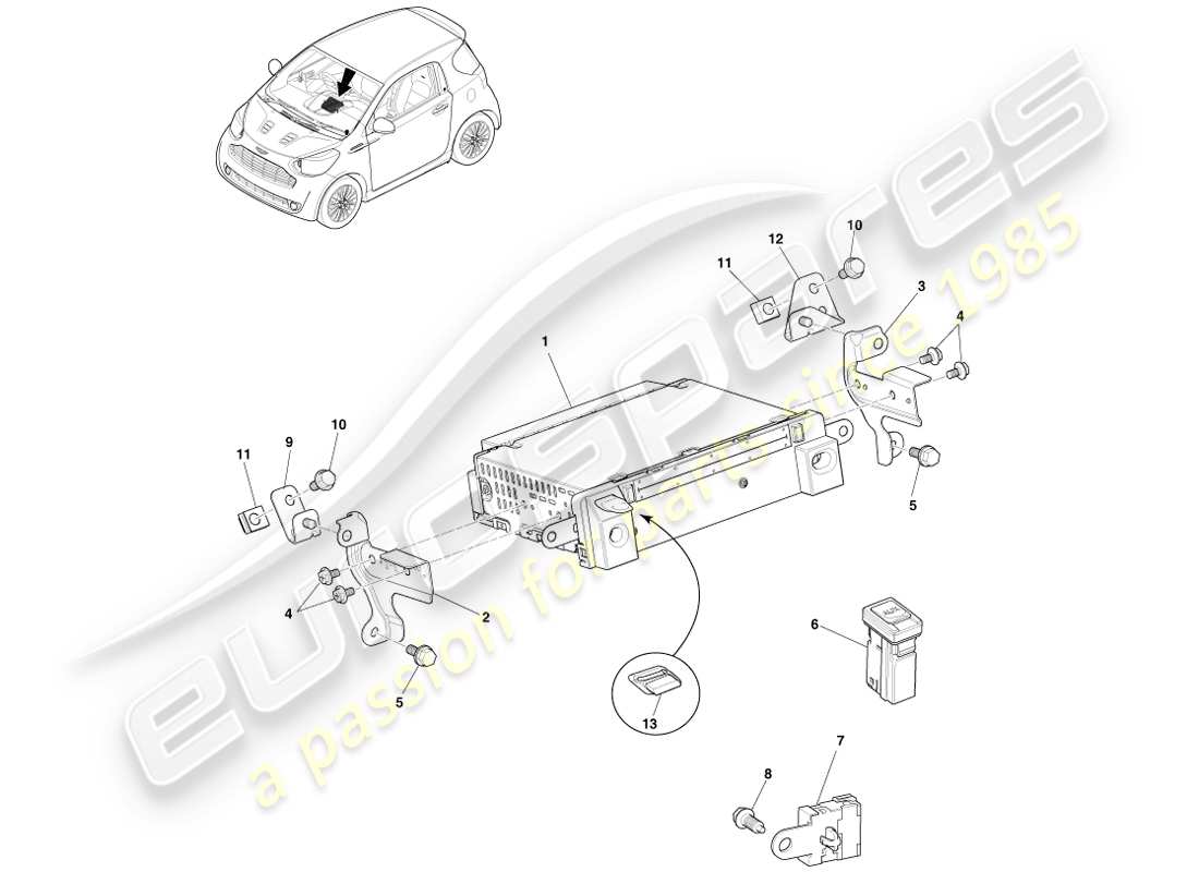 aston martin cygnet (2012) infotainment head unit part diagram