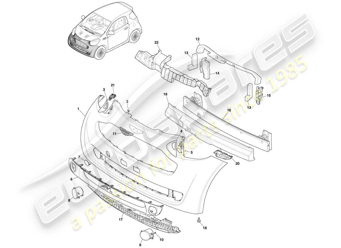 aston martin cygnet (2012) front bumper assy part diagram
