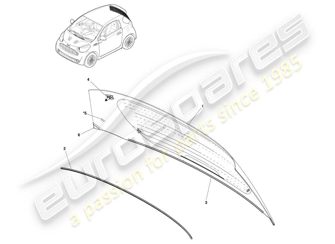 aston martin cygnet (2012) rear glass assembly part diagram