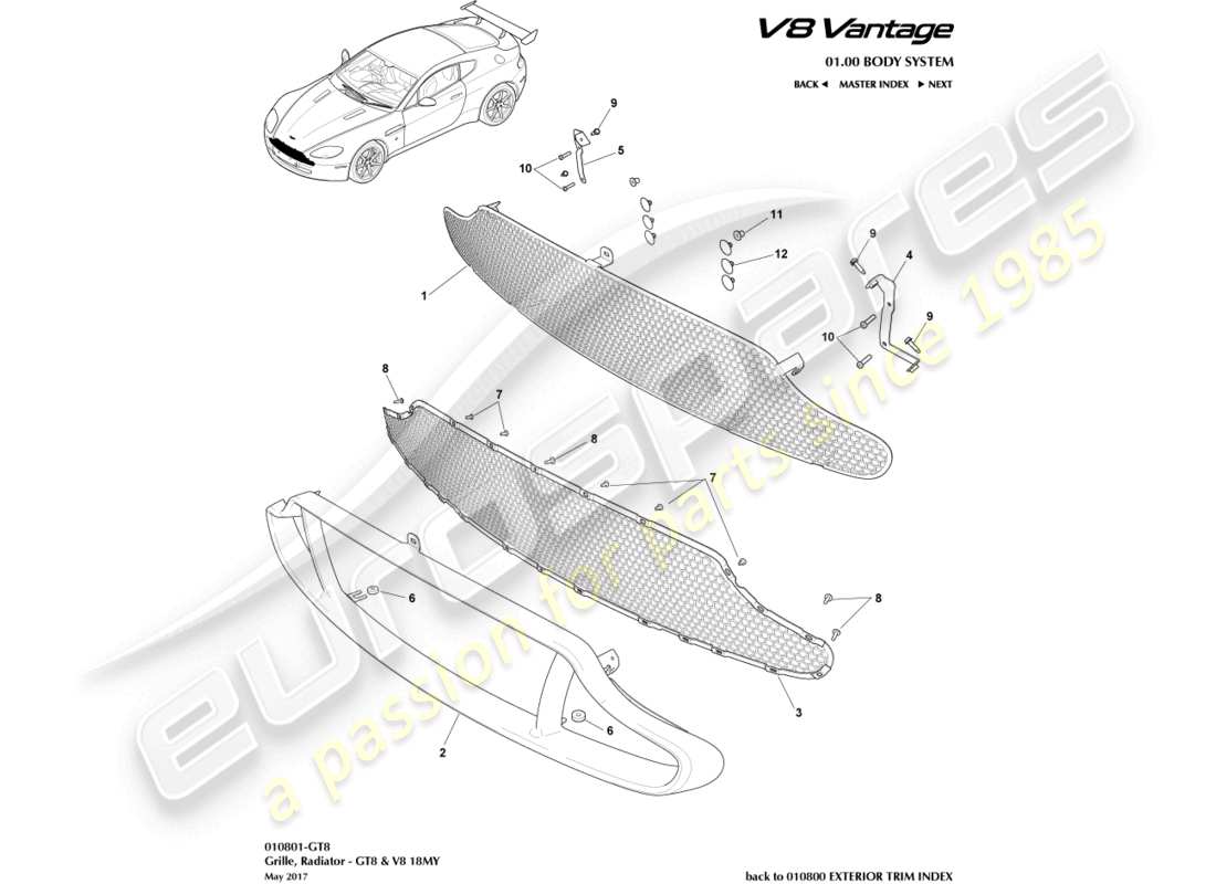a part diagram from the aston martin v8 vantage (2018) parts catalogue