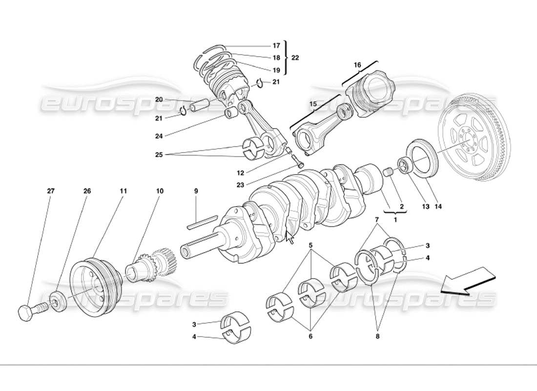 FERRARI 360 MODENA CRANKSHAFT, CONRODS AND PISTONS PART DIAGRAM ferrari 360 modena crankshaft, conrods and pistons part diagram