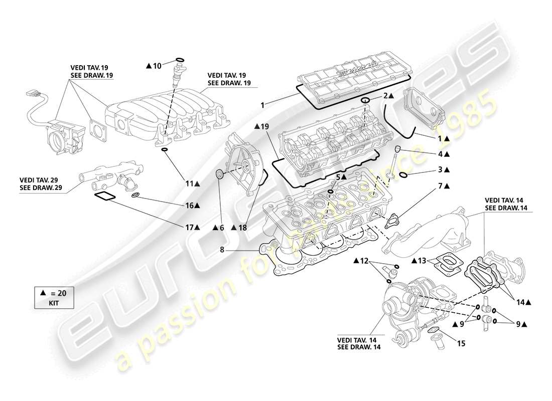 MASERATI 3200 GT/GTA/ASSETTO CORSA GASKET & SEALS: HEAD PART DIAGRAM maserati 3200 gt/gta/assetto corsa gasket & seals: head part diagram