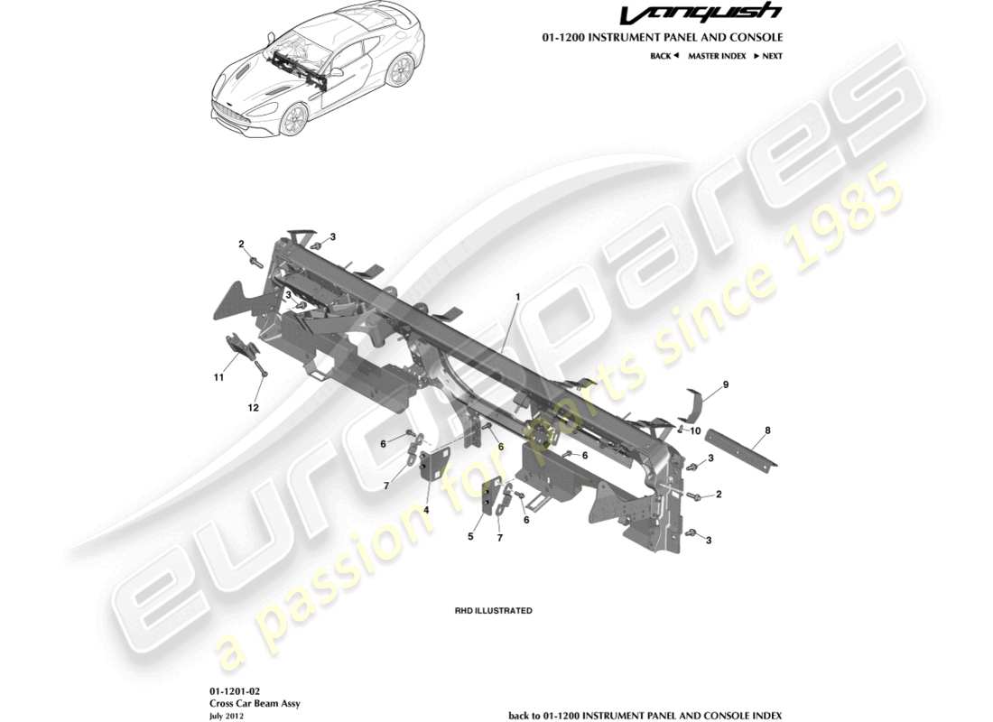 aston martin vanquish (2018) ip cross beam parts diagram