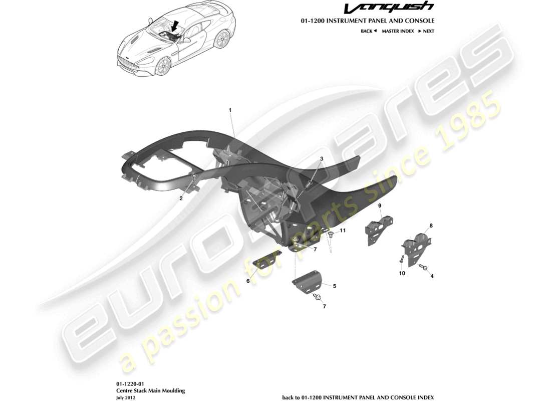 aston martin vanquish (2018) centre stack moulding parts diagram