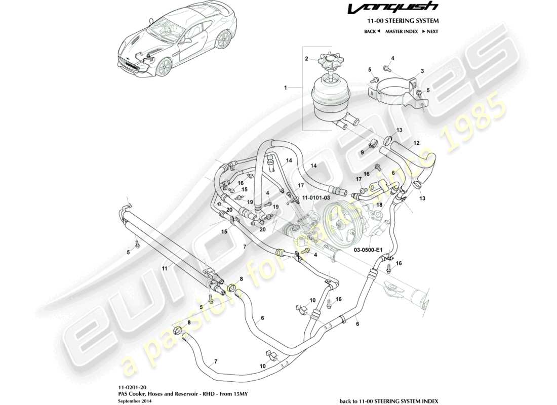 aston martin vanquish (2018) pas hoses, rhd 15my on parts diagram