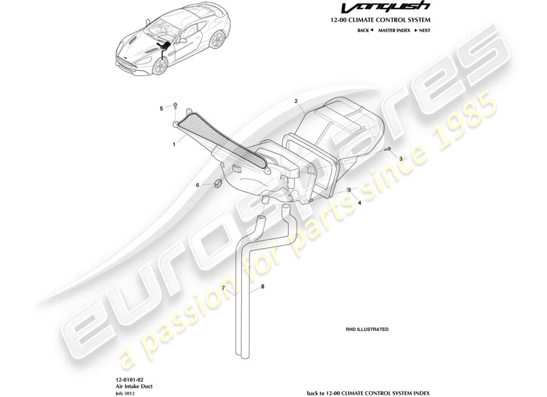 aston martin vanquish (2018) air intake components parts diagram