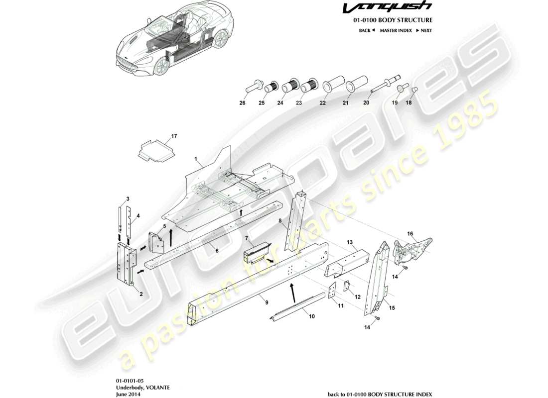 aston martin vanquish (2015) underbody, volante part diagram