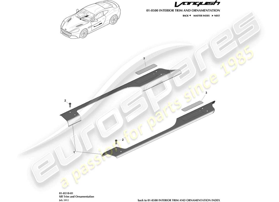 aston martin vanquish (2015) sill trim & ornamentation part diagram
