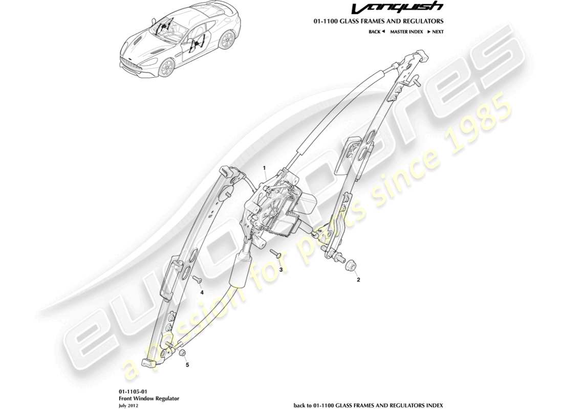 aston martin vanquish (2015) front window regulator part diagram