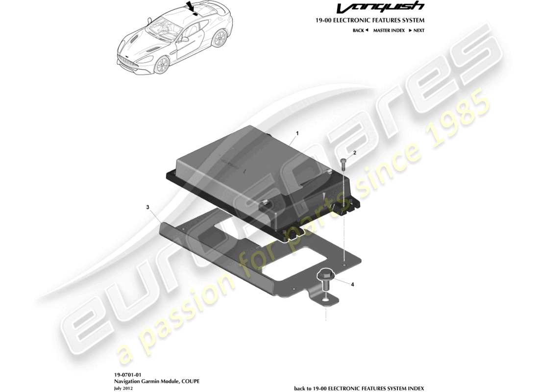 aston martin vanquish (2015) navigation module, coupe part diagram